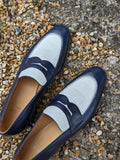 Ascot Sinatra - Navy Blue Calf & White Crocodile - Ascot Shoes