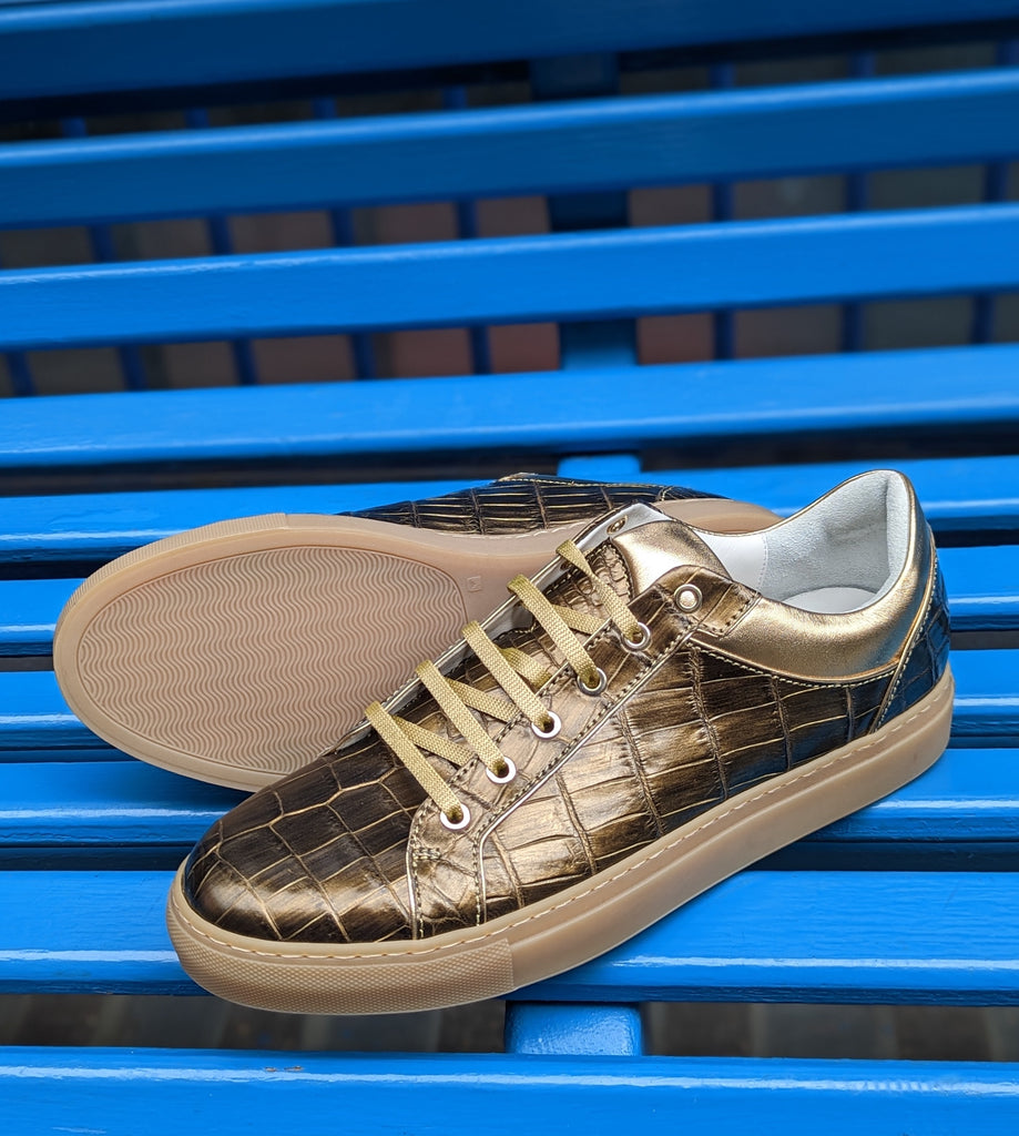 Ascot Sneaker -Bronze Gold Alligator, UK 10 - Ascot Shoes