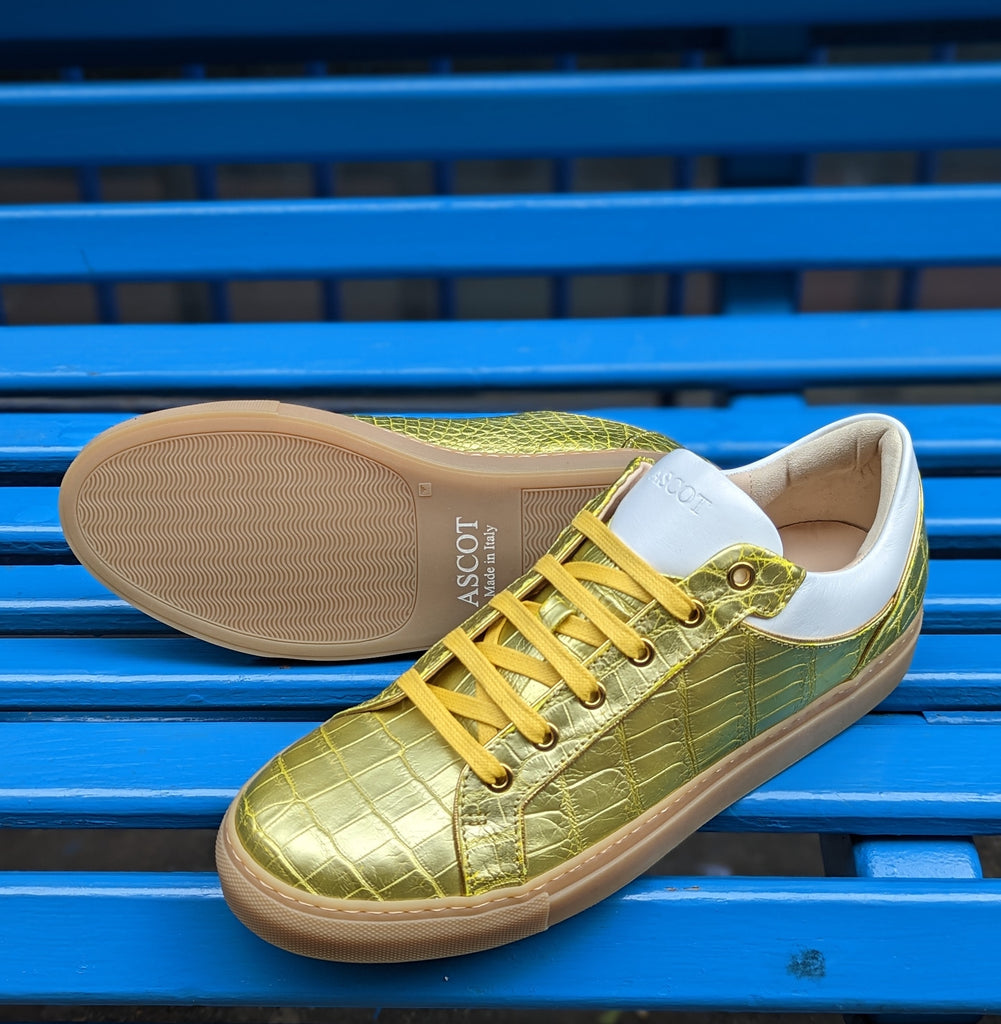 Ascot Sneaker -Yellow Gold Alligator, UK 9 - Ascot Shoes
