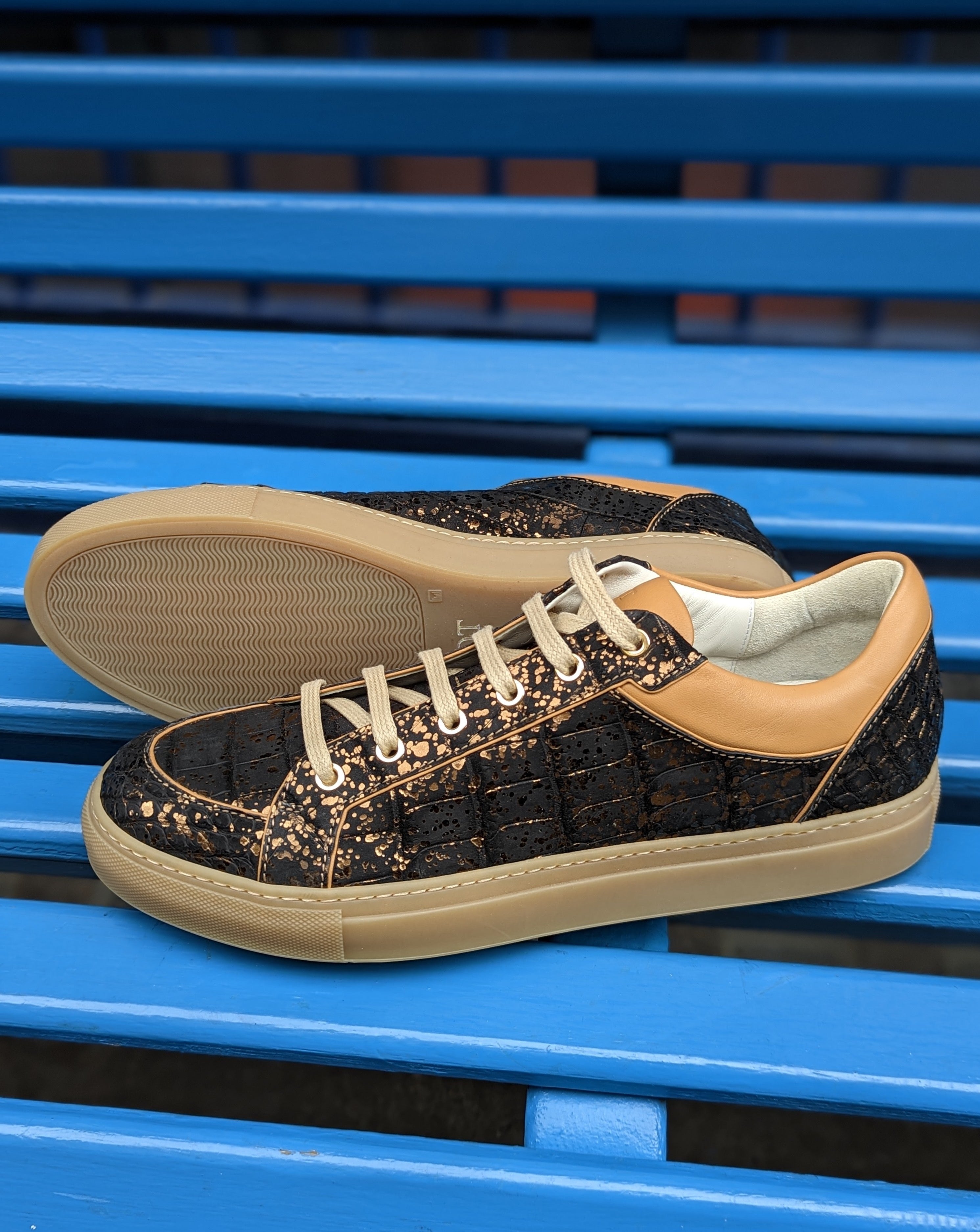 Ascot Sneakers - Black Nubuck Alligator, UK 10 - Ascot Shoes