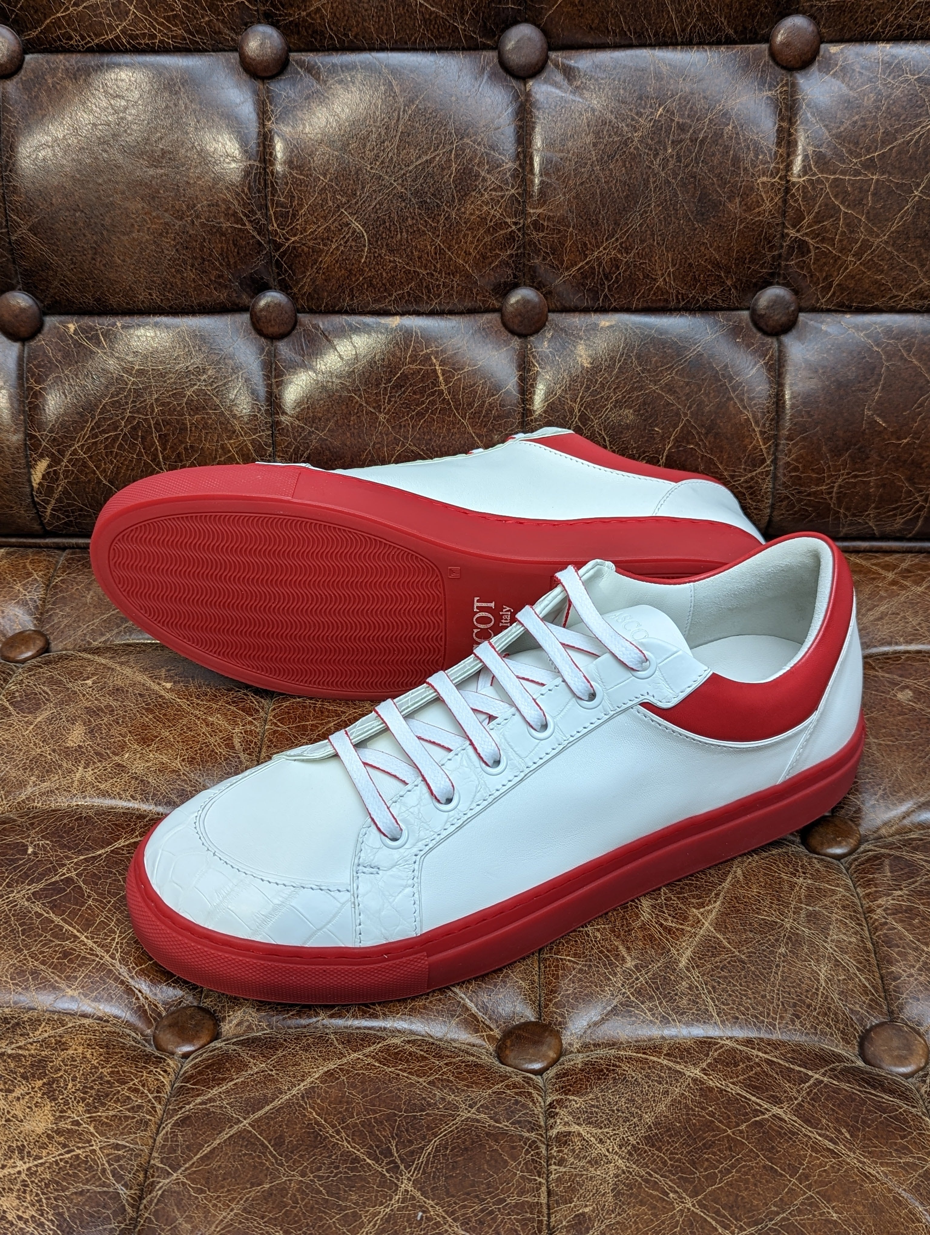 Ascot Sneaker - White / Red Semi Croc, UK 9.5 - Ascot Shoes