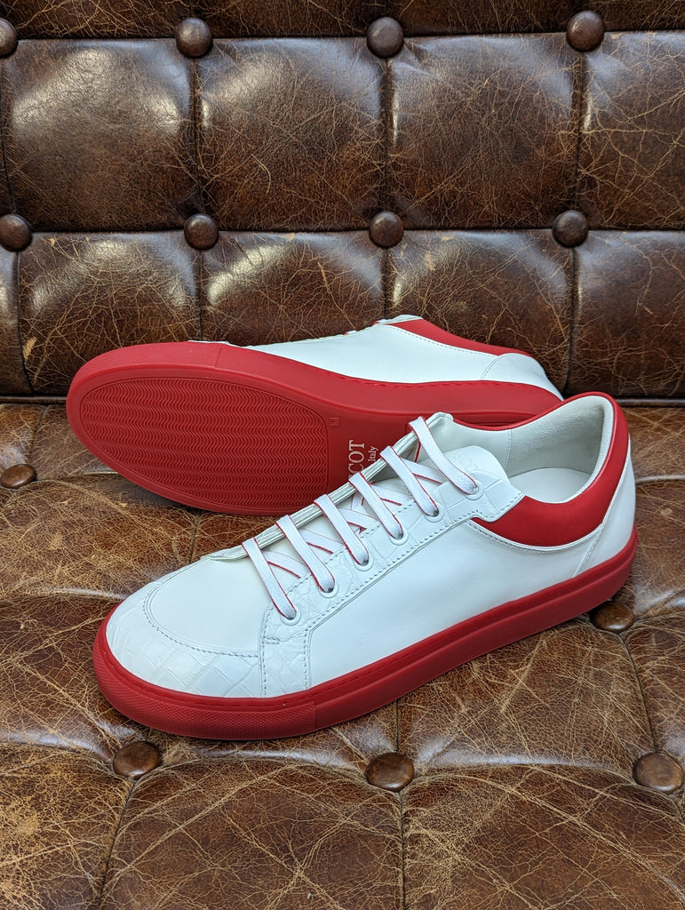 Ascot Sneaker - White / Red Semi Croc, UK 9.5 - Ascot Shoes