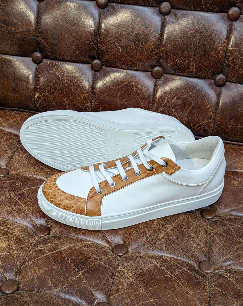 Ascot Sneaker - White Calf & Tan Croc, UK 10 - Ascot Shoes