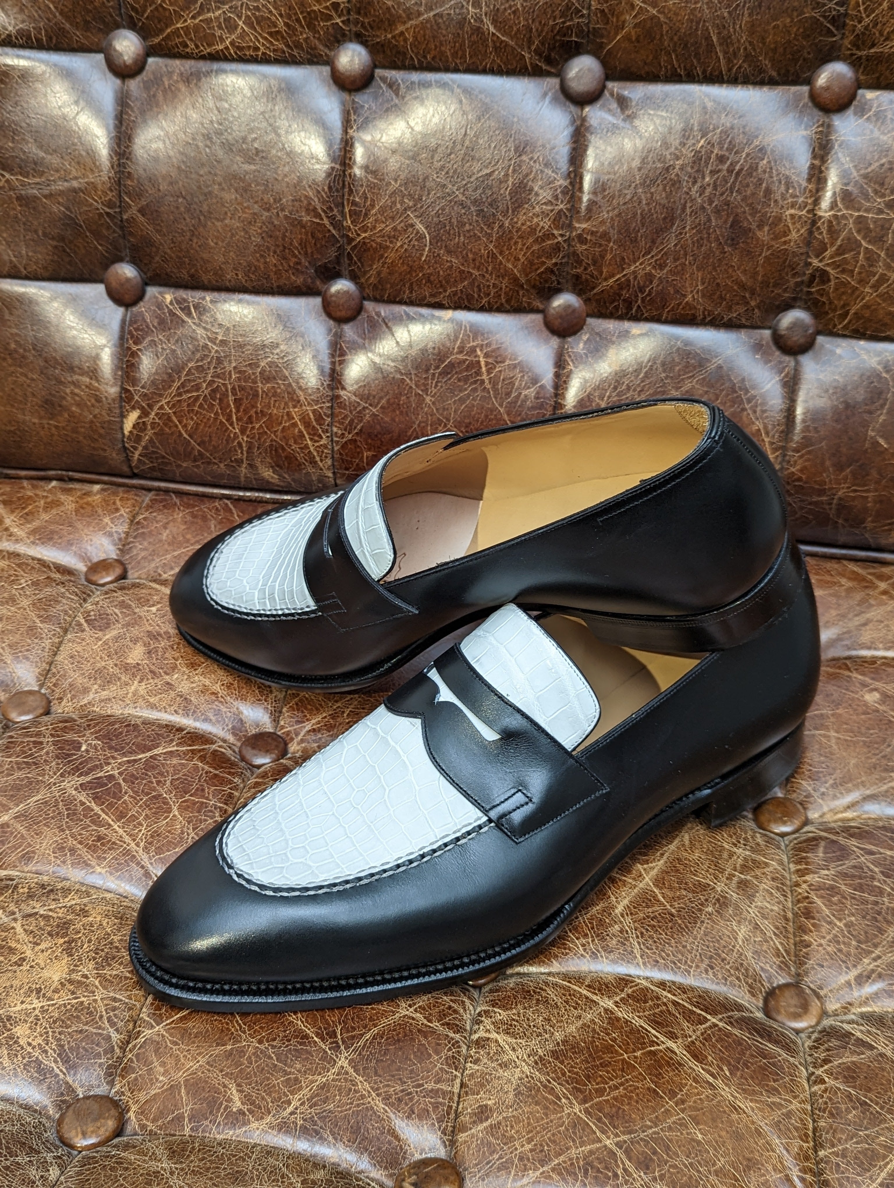 Ascot Sinatra - White Crocodile & Black Calf, UK 10.5 - Ascot Shoes