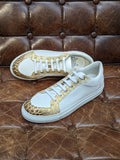 Ascot Sneaker - White Calf & Gold Crocodile, UK 8 - Ascot Shoes
