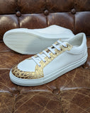 Ascot Sneaker - White Calf & Gold Crocodile, UK 8 - Ascot Shoes