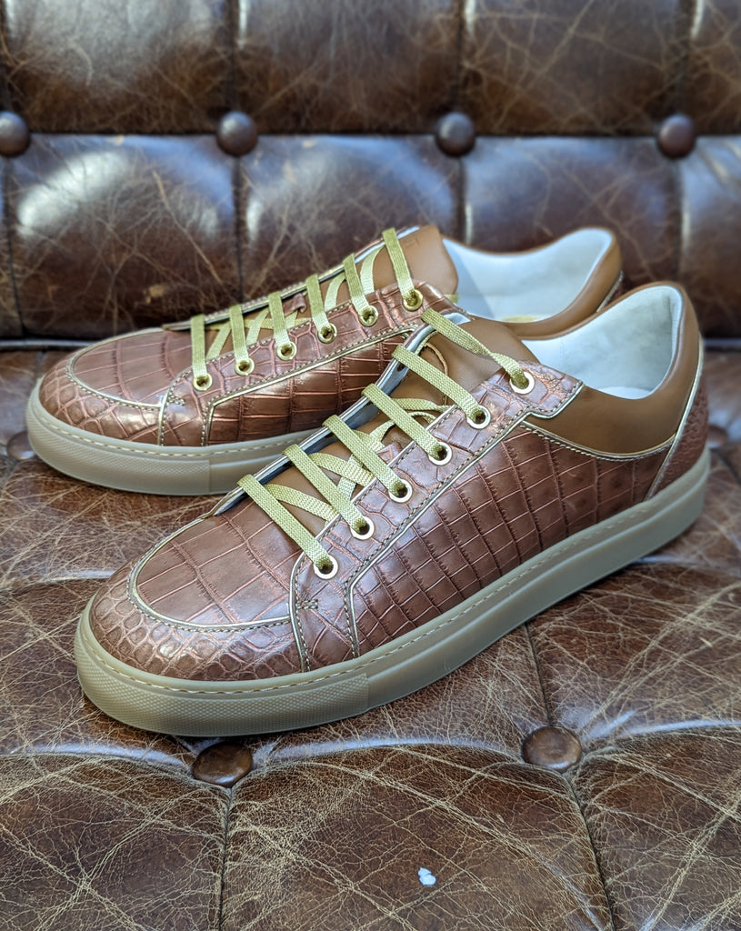 Ascot Sneaker - Tan/Gold Crocodile, UK 10 - Ascot Shoes