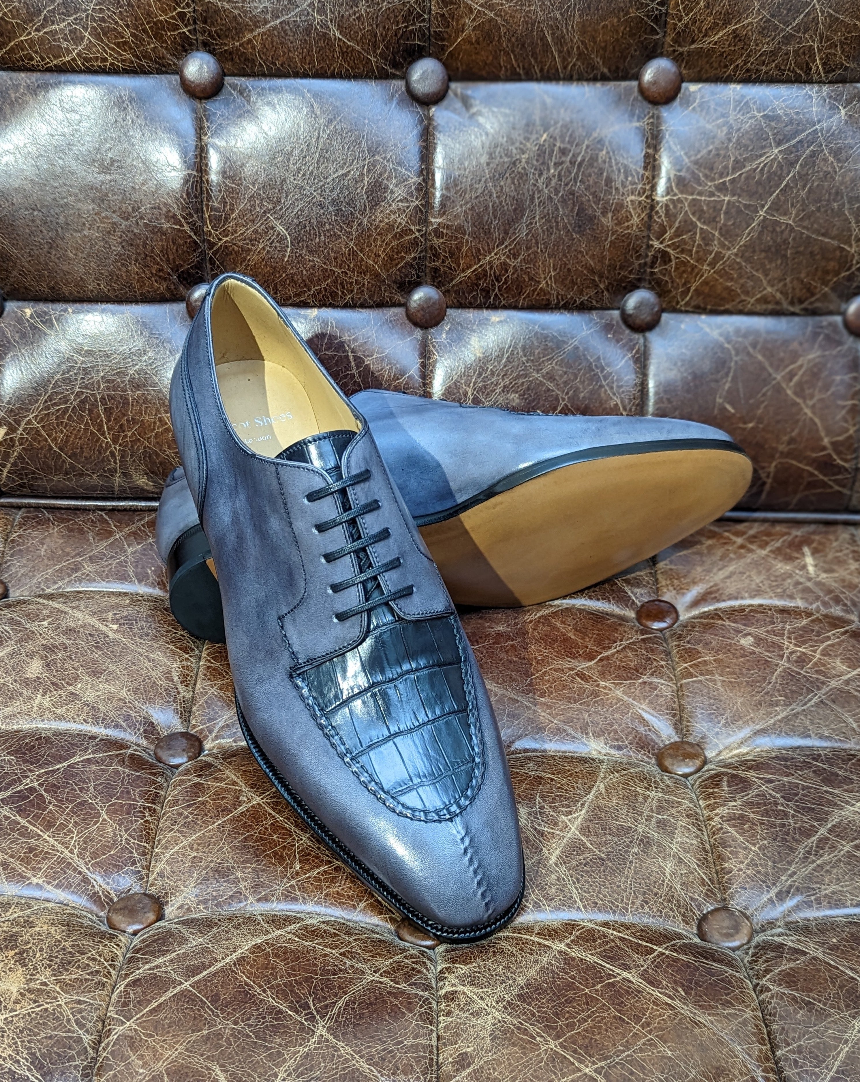 Ascot Kaan - Grey Calf & Grey Croc, UK 9 - Ascot Shoes