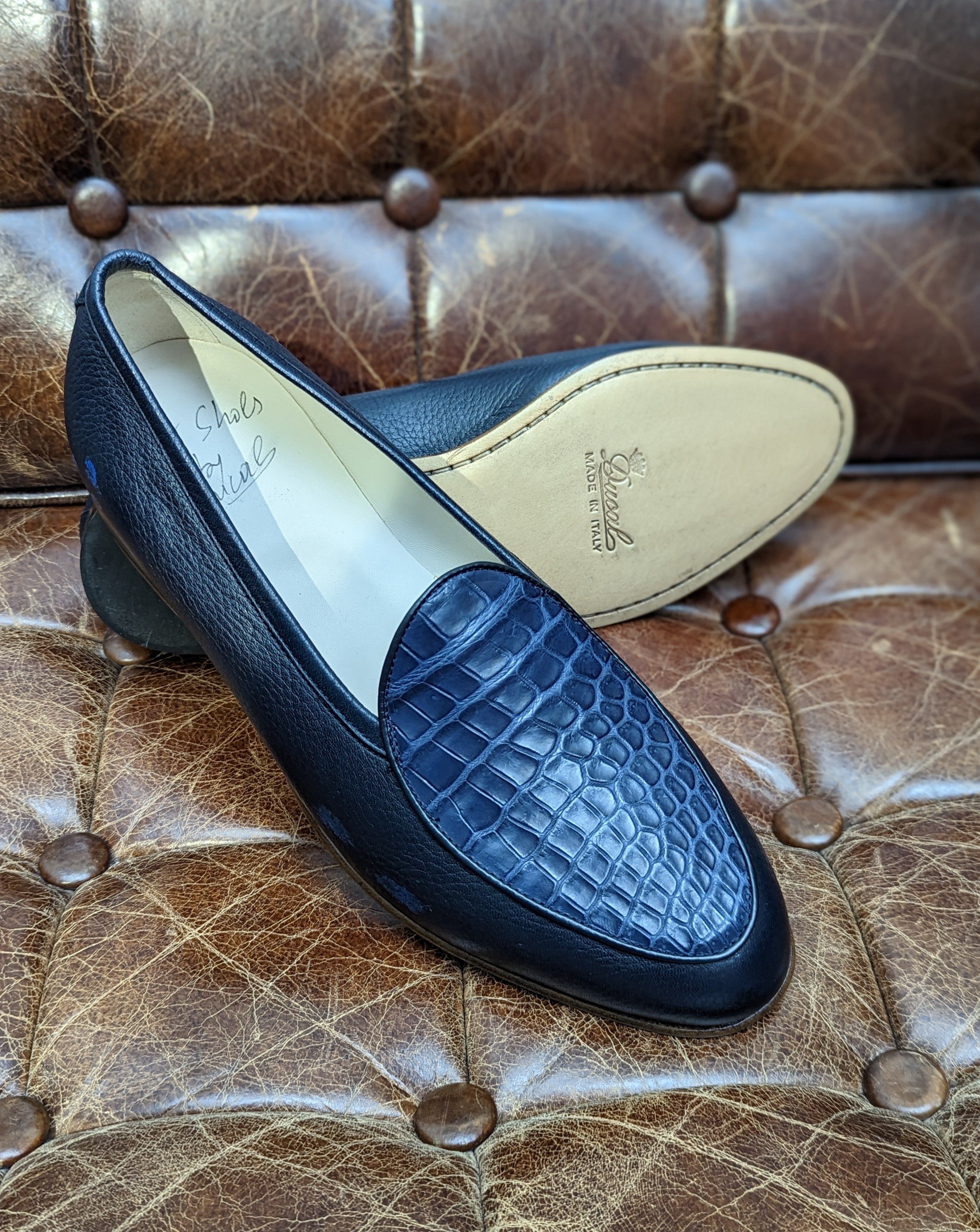 Belgian Loafer - Blue Deer & Alligator, UK 9 - Ascot Shoes