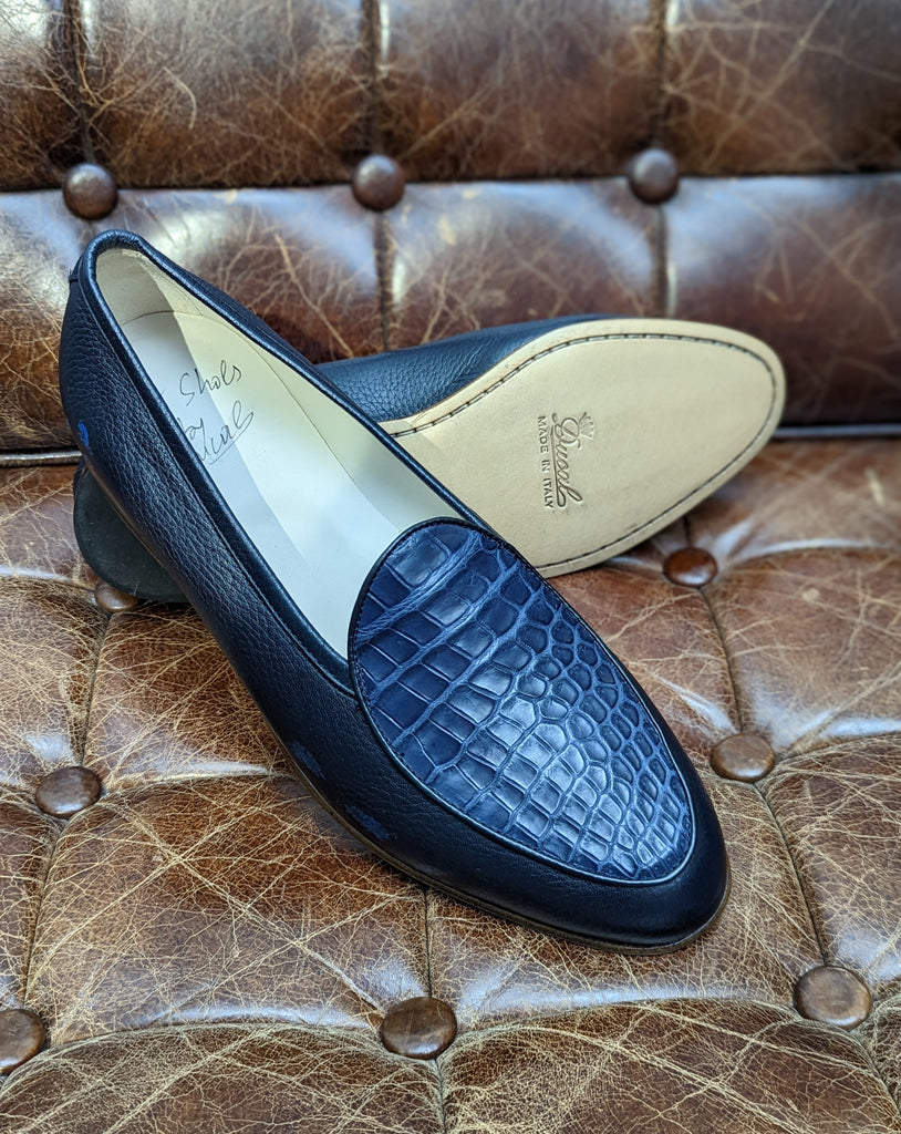 Belgian Loafer - Blue Deer & Alligator, UK 9 - Ascot Shoes