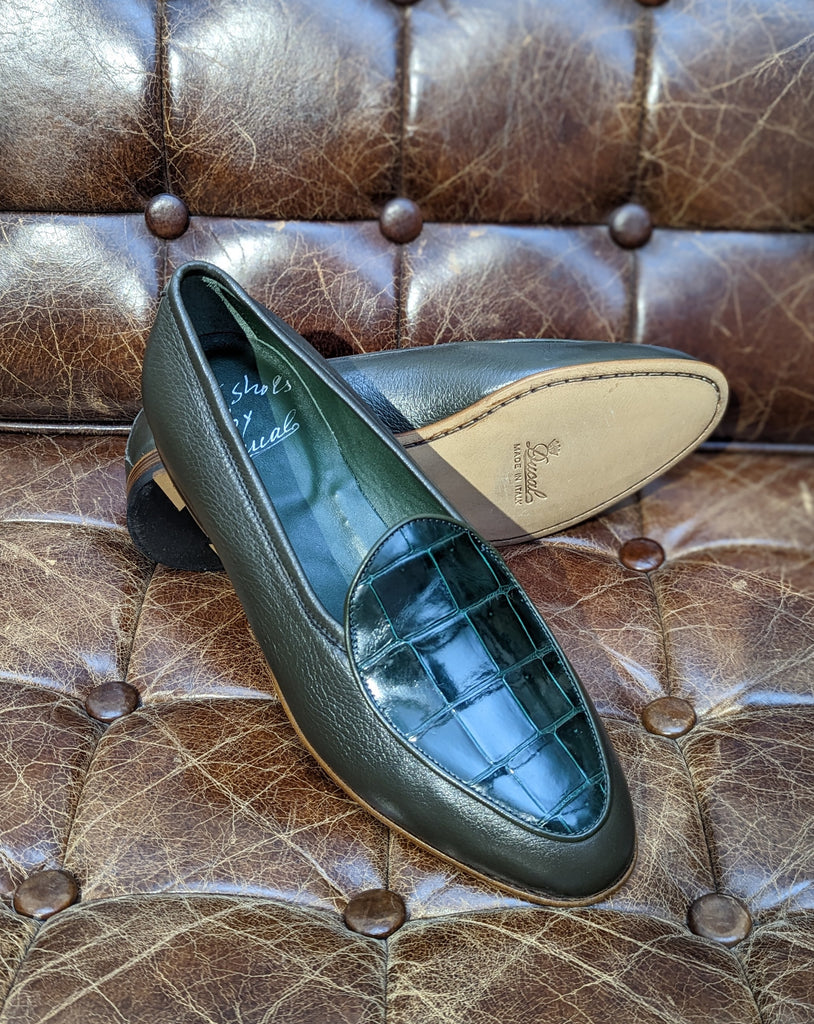 Belgian Loafer - Olive Deer & Green Alligator, UK 9 - Ascot Shoes