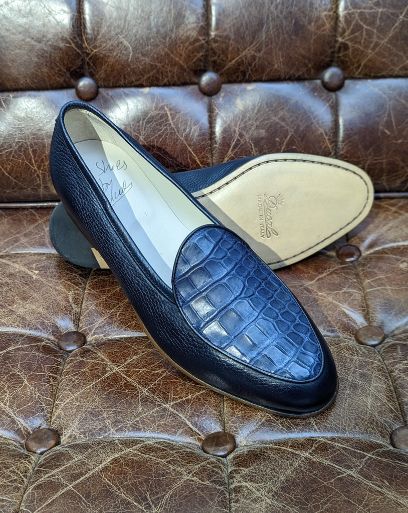 Belgian Loafer - Blue Deer & Blue Alligator, UK 8.5 - Ascot Shoes