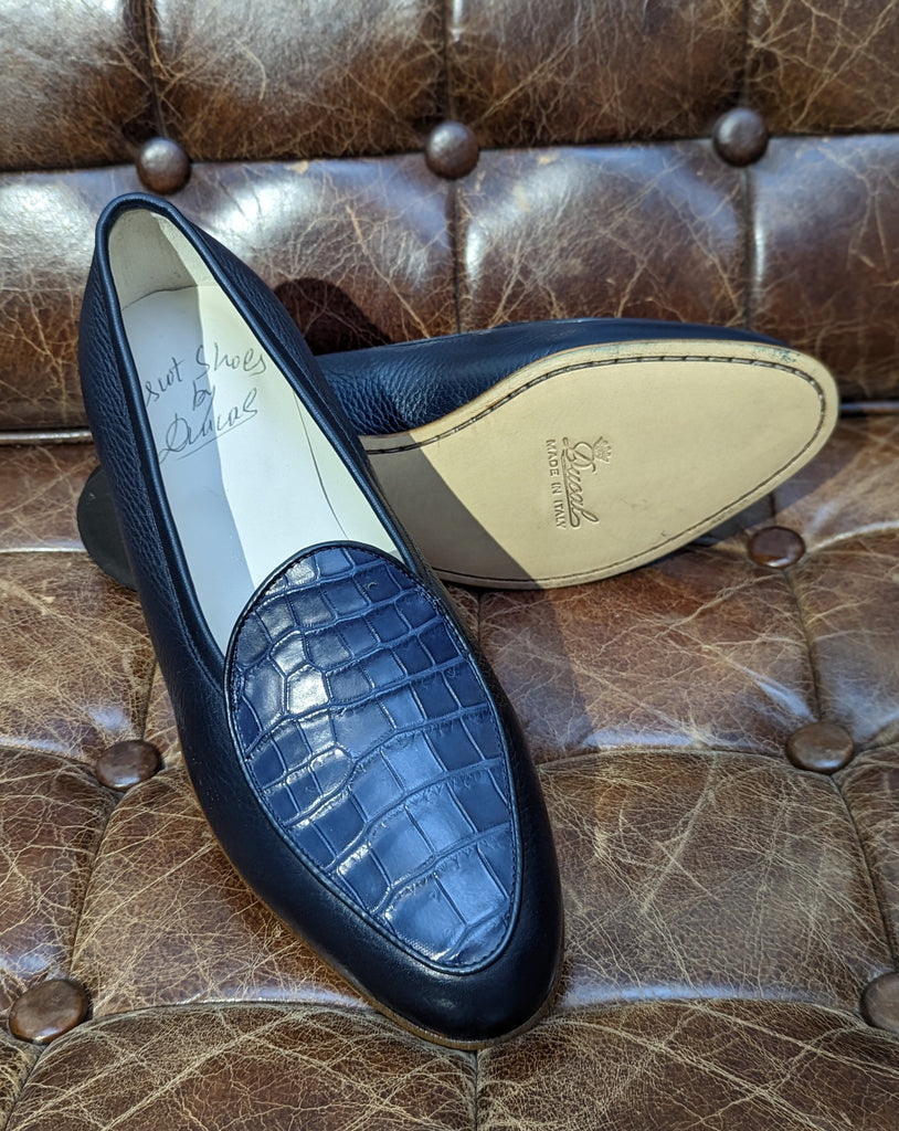Belgian Loafer - Blue Deer & Blue Alligator, UK 8 - Ascot Shoes