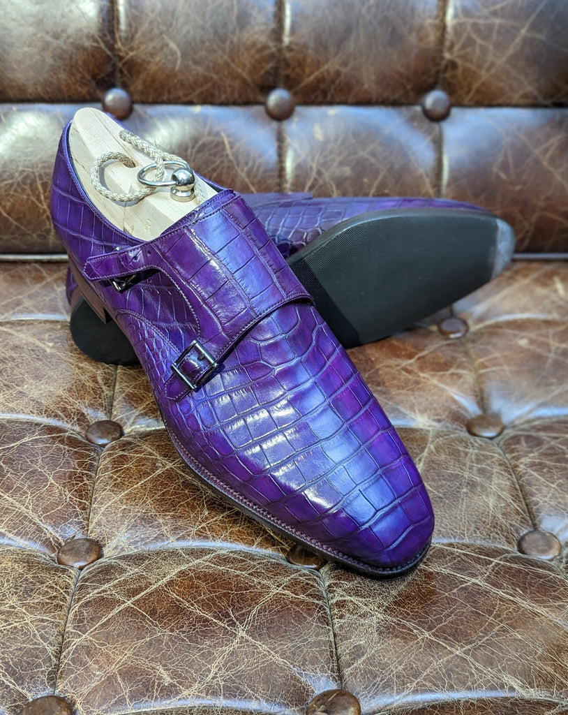 Ascot Double Monk - Purple Croc, UK 8.5 - Ascot Shoes