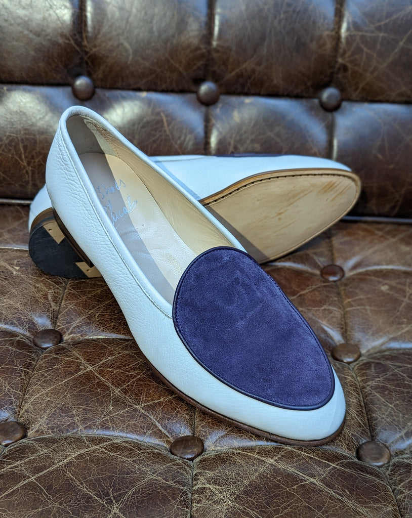 Belgian Loafer - White Deer & Blue Suede - Ascot Shoes