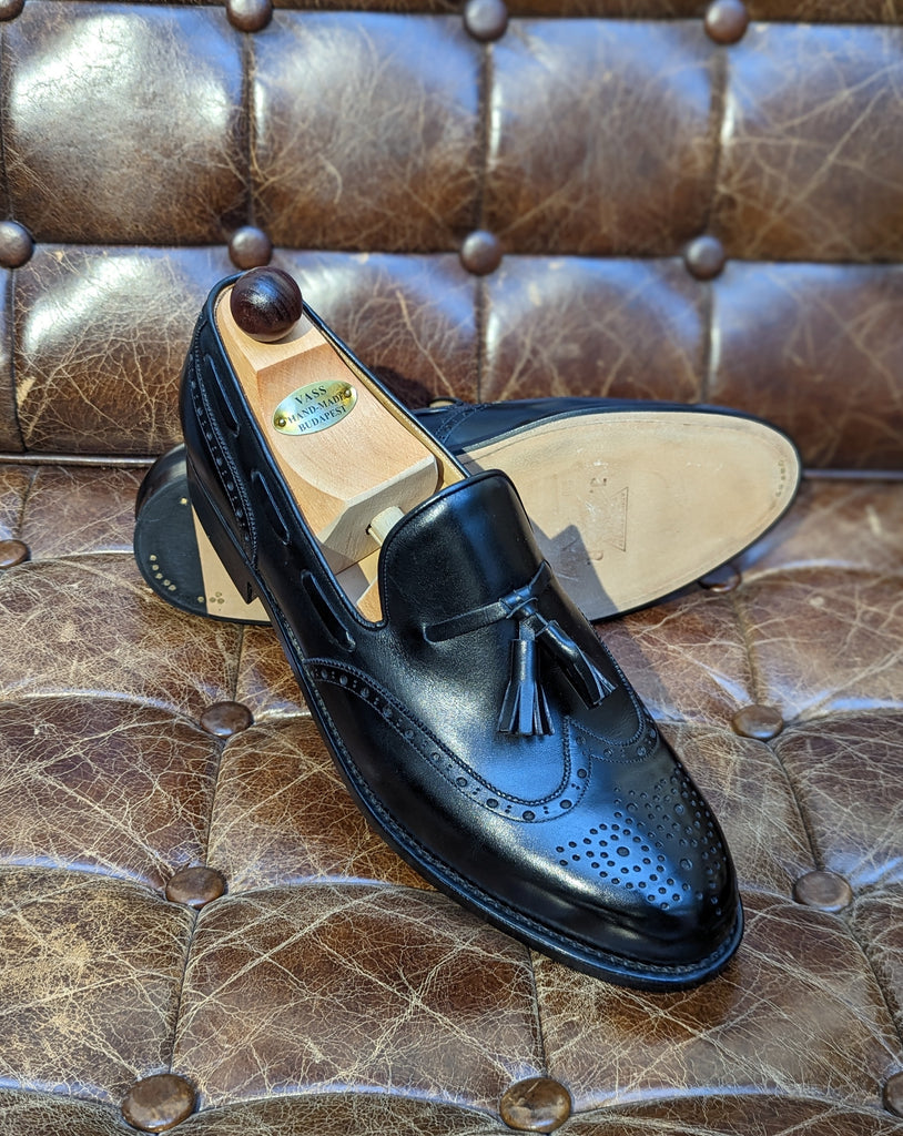 Vass Slipper - Black Calf, UK 10.5, P2 last - Ascot Shoes