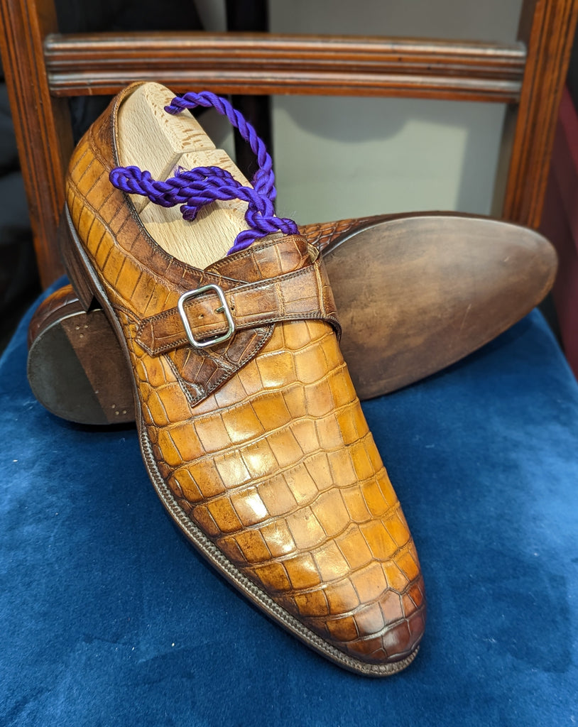 Ascot Single Monk - Tan Crocodile, UK 12 - Ascot Shoes