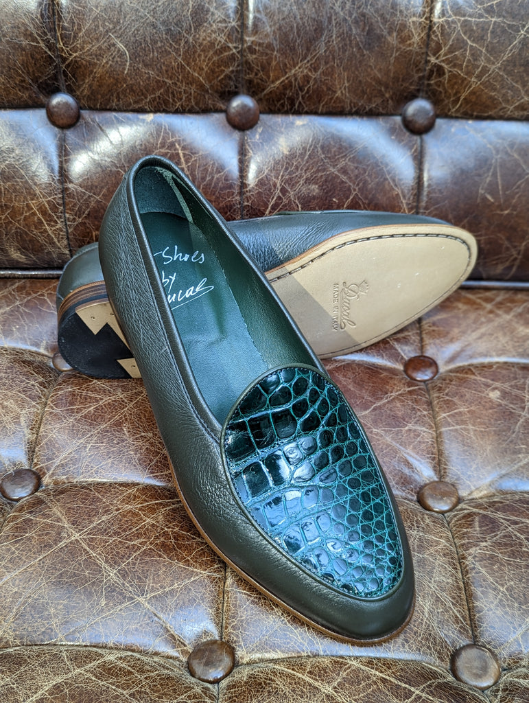 Belgian Loafer - Olive Deer & Crocodile, UK 7 - Ascot Shoes