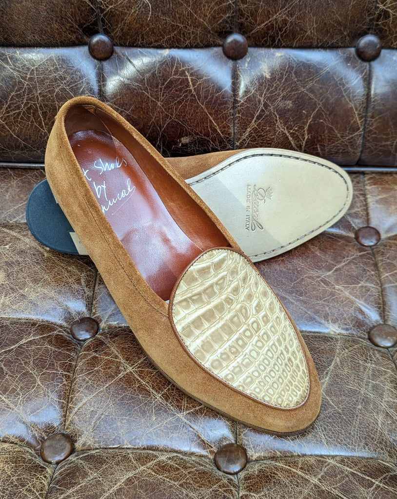 Belgian Loafer - Tan Suede & Croc, UK 7 - Ascot Shoes