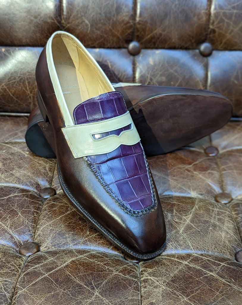 Ascot Sinatra - Brown/Cream Calf & Purple Croc, UK 9 - Ascot Shoes