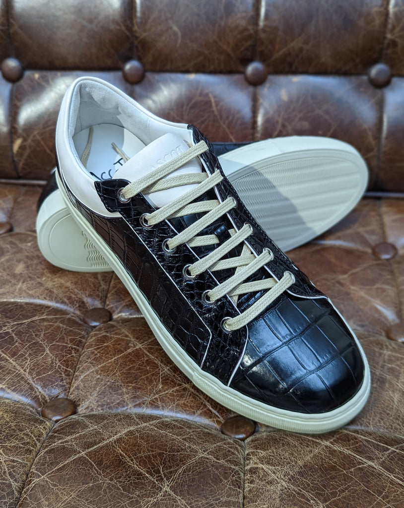 Ascot Tennis Sneaker - Black croc, UK 8 - Ascot Shoes