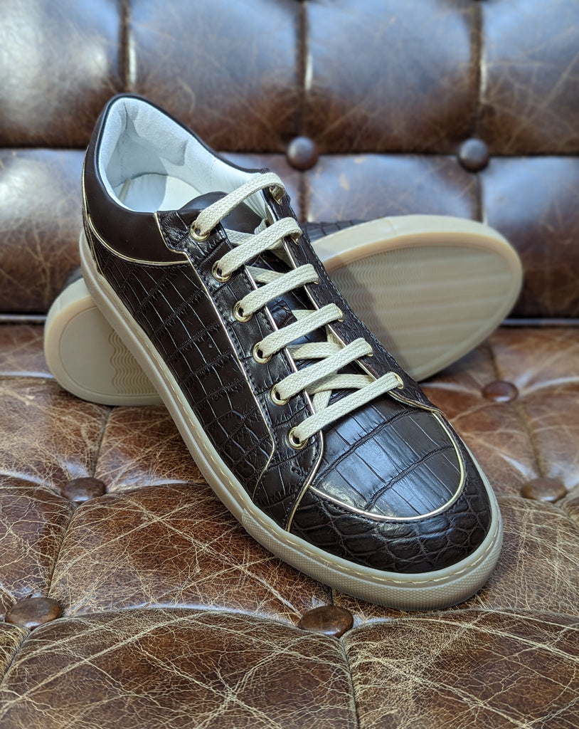 Ascot Tennis Sneaker - Brown croc, UK 8 - Ascot Shoes