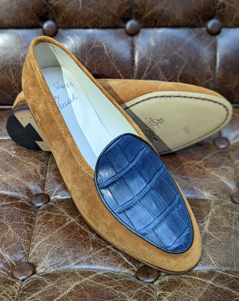 Belgian Loafer - Blue Croc & Tan Suede, UK 8 - Ascot Shoes