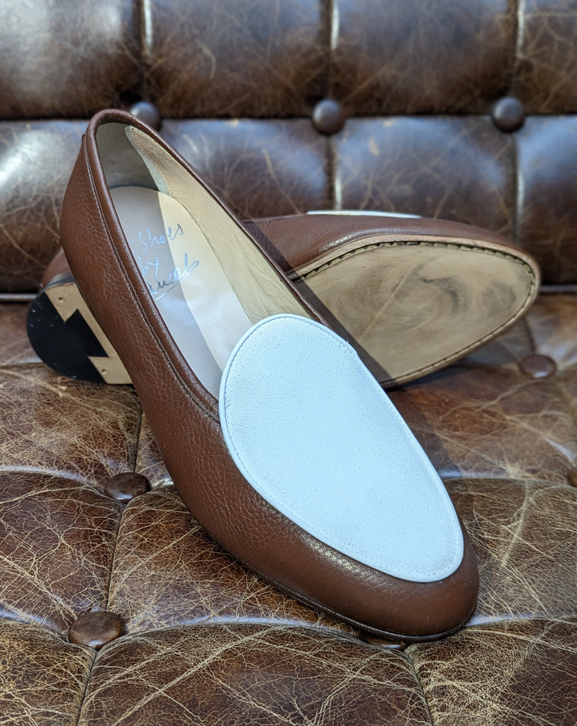 Belgian Loafer - White Suede & Brown Deer, UK 9 - Ascot Shoes