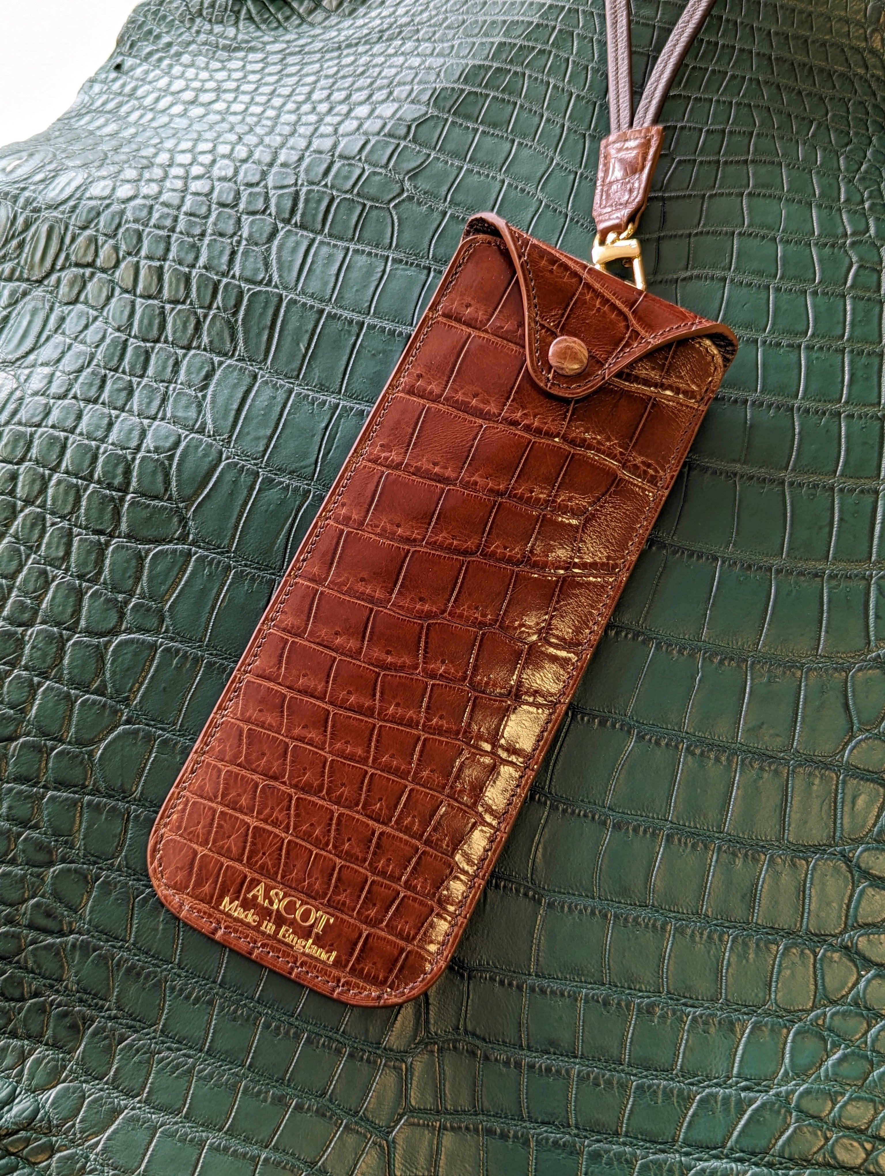 Bespoke Sunglasses Case - Cognac Crocodile - Ascot Shoes