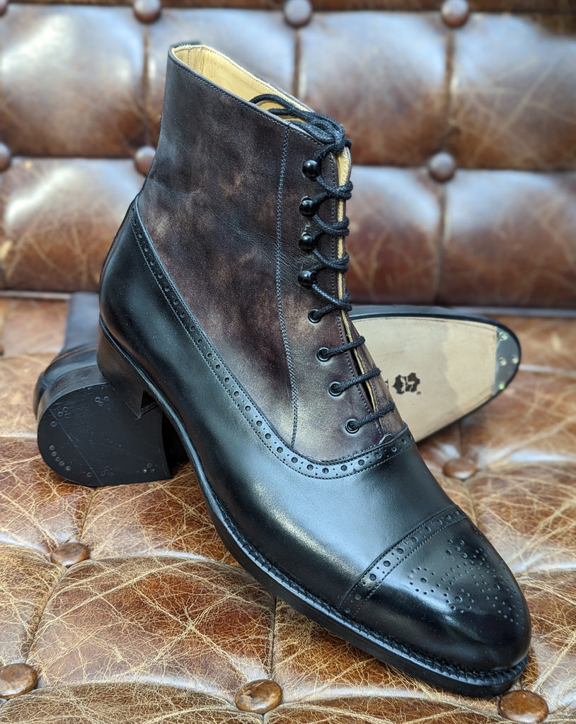 Vass Boots - Grey Museum Calf & Black Calf, UK 11, F last - Ascot Shoes