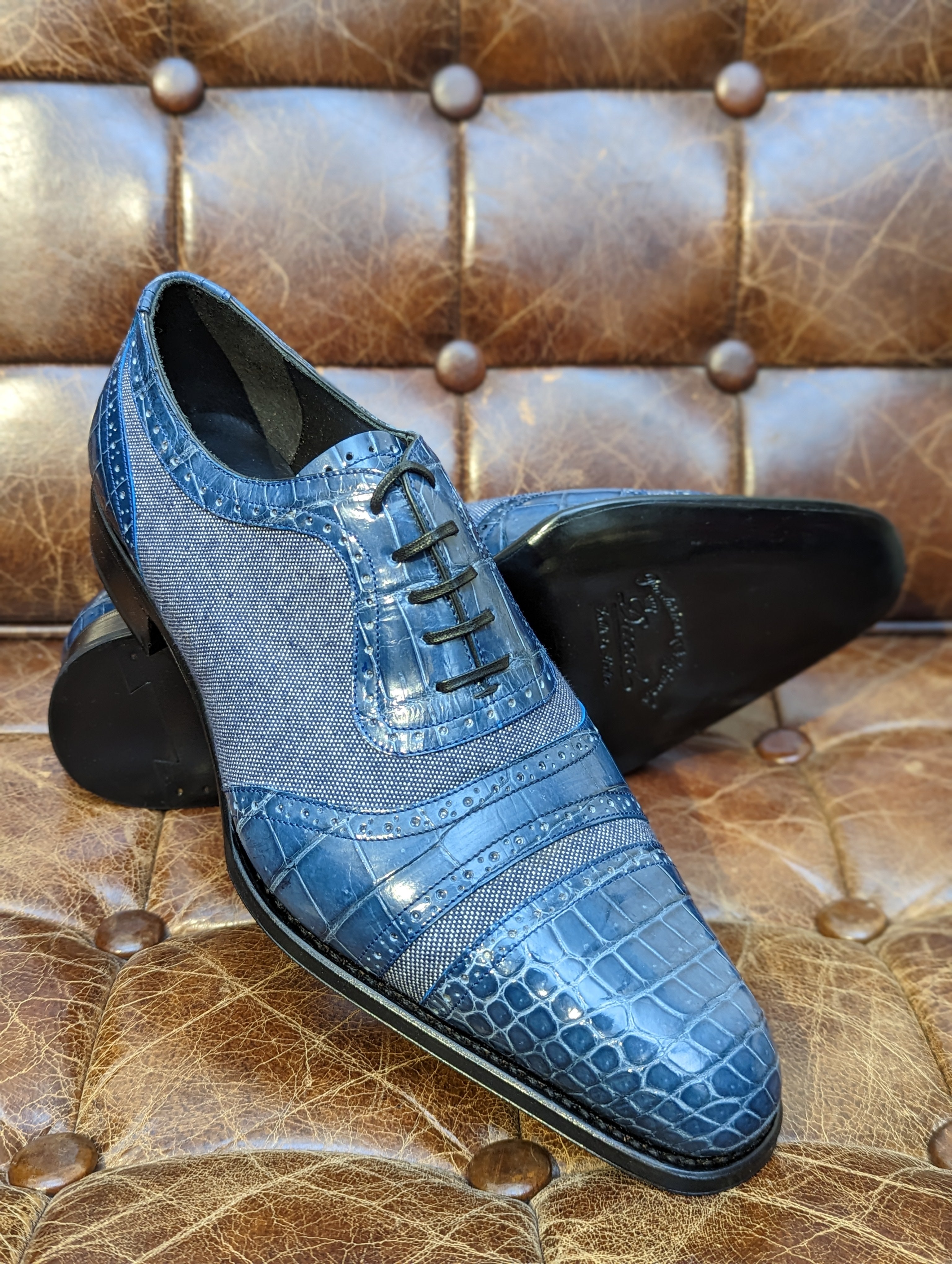 Ascot Como - Blue Croc & Denim Canvas - Ascot Shoes