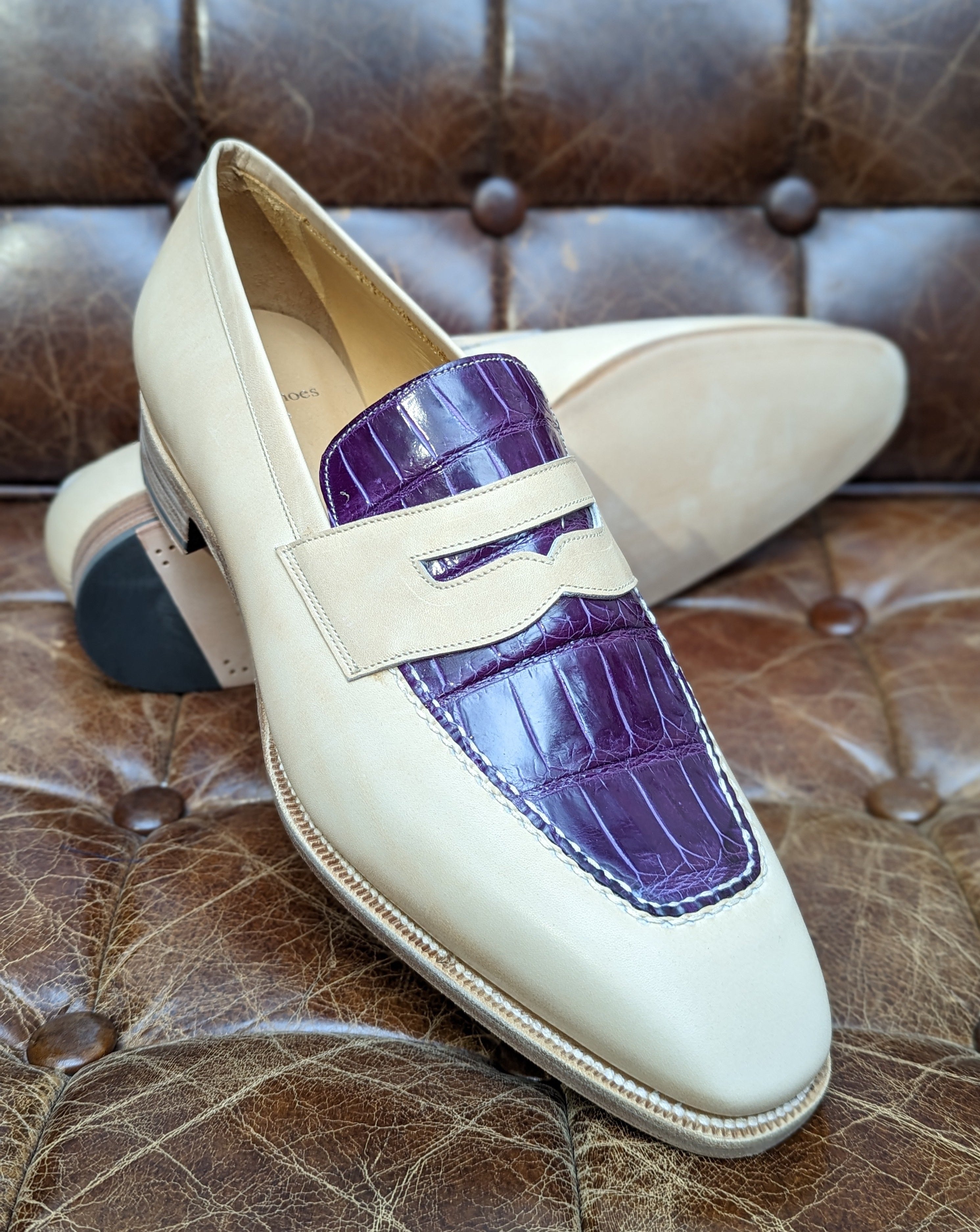 Ascot Sinatra - Cream Calf & Purple Croc, UK 10 - Ascot Shoes