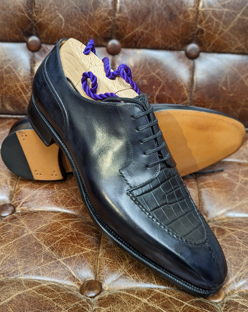 Ascot Kaan - Navy Calf & Black Croc, UK 10 - Ascot Shoes