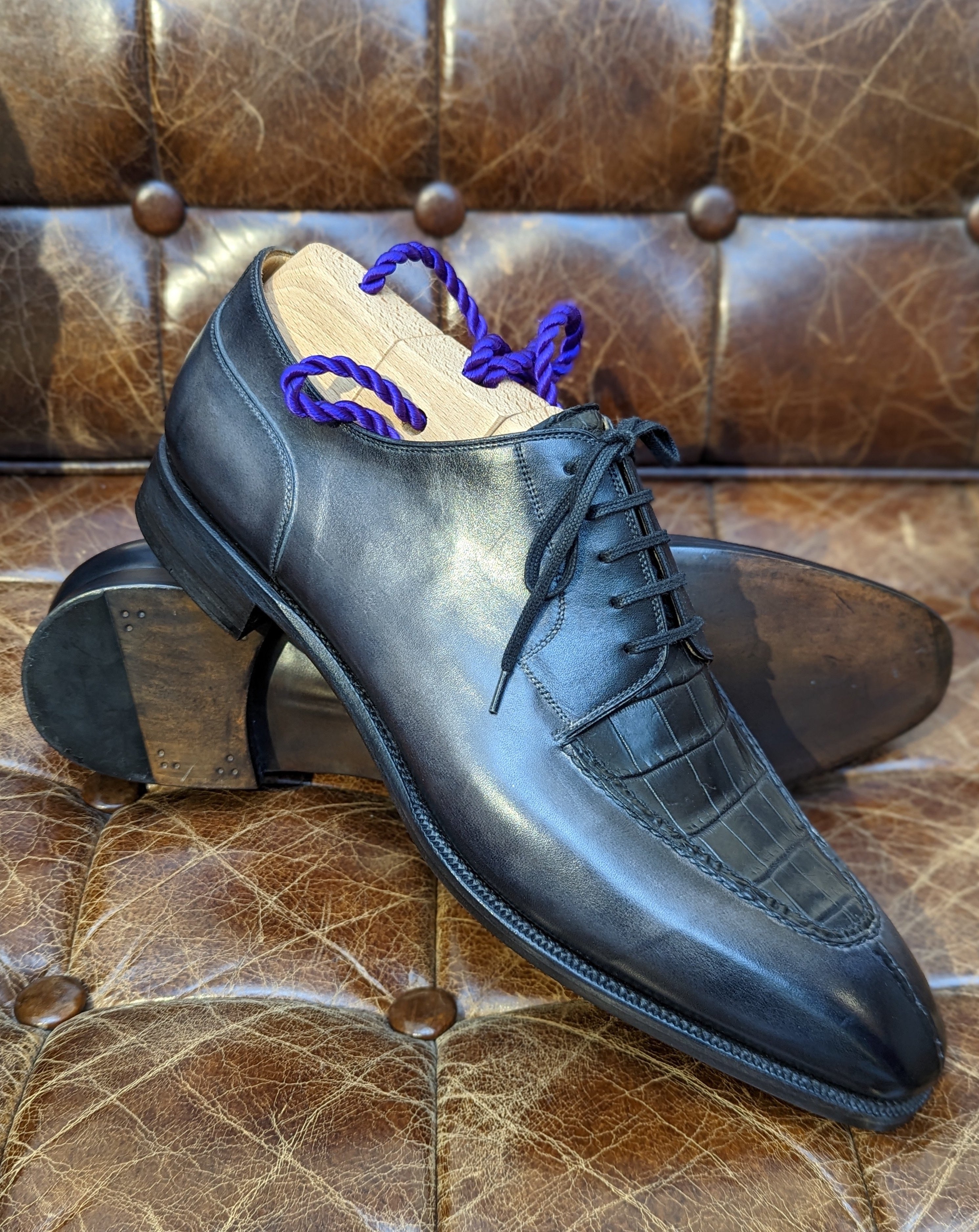 Ascot Kaan - Carbon Grey Semi Croc, UK 12 - Ascot Shoes