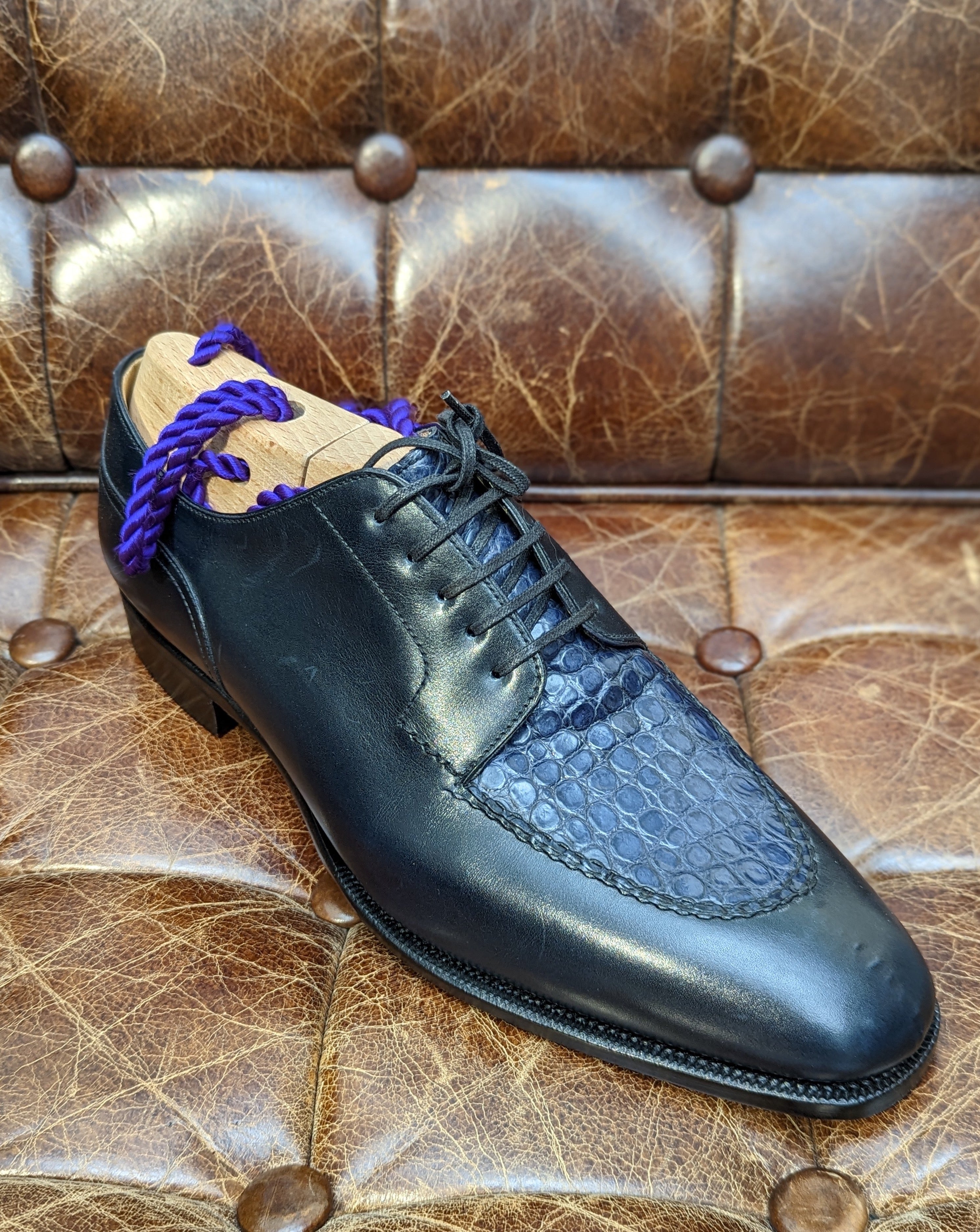 Ascot Kaan - Black Calf & Blue Croc, UK 9 - Ascot Shoes