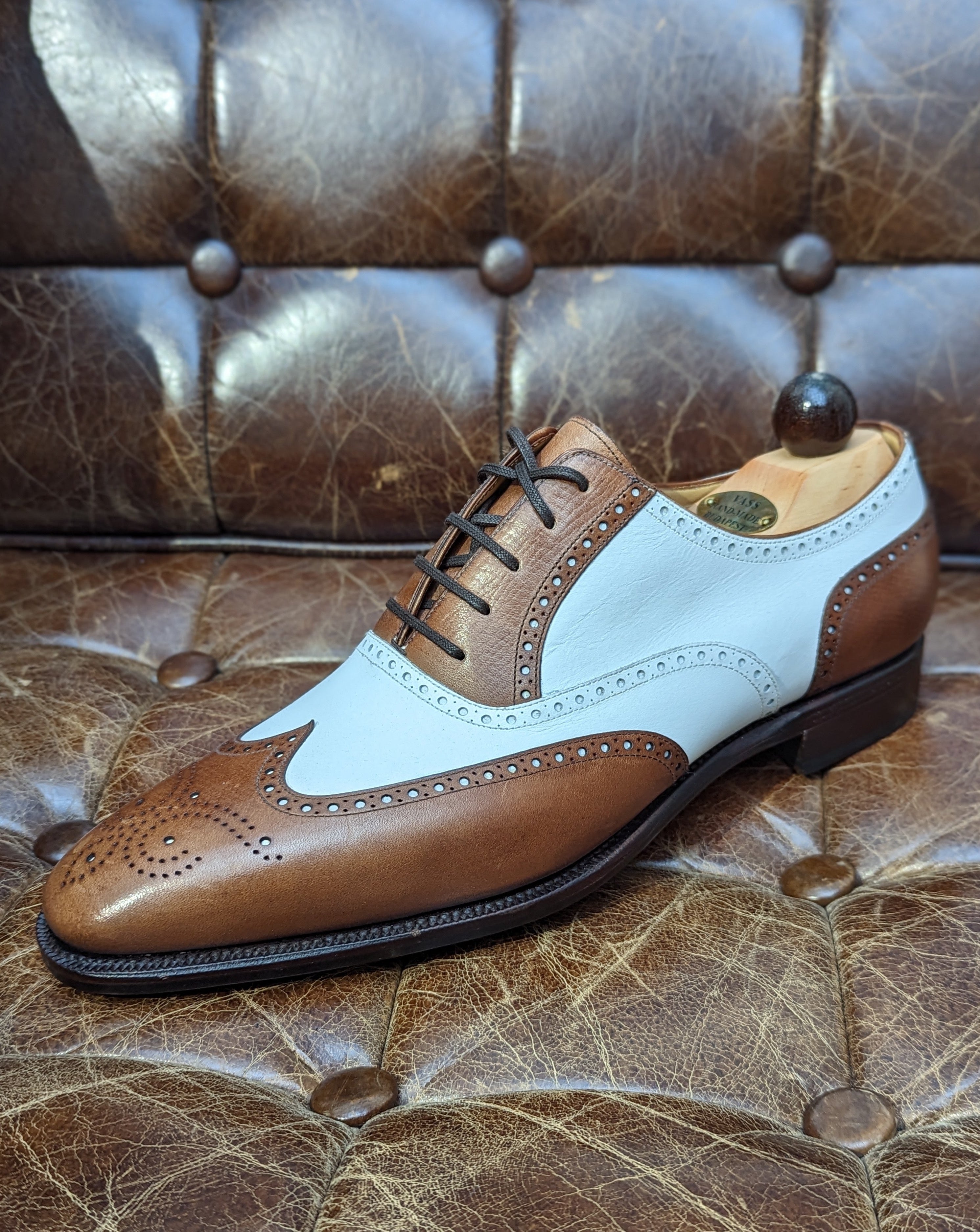 Ascot Oxford - Tan Hatch Grain & White Calf, UK 8.5 - Ascot Shoes