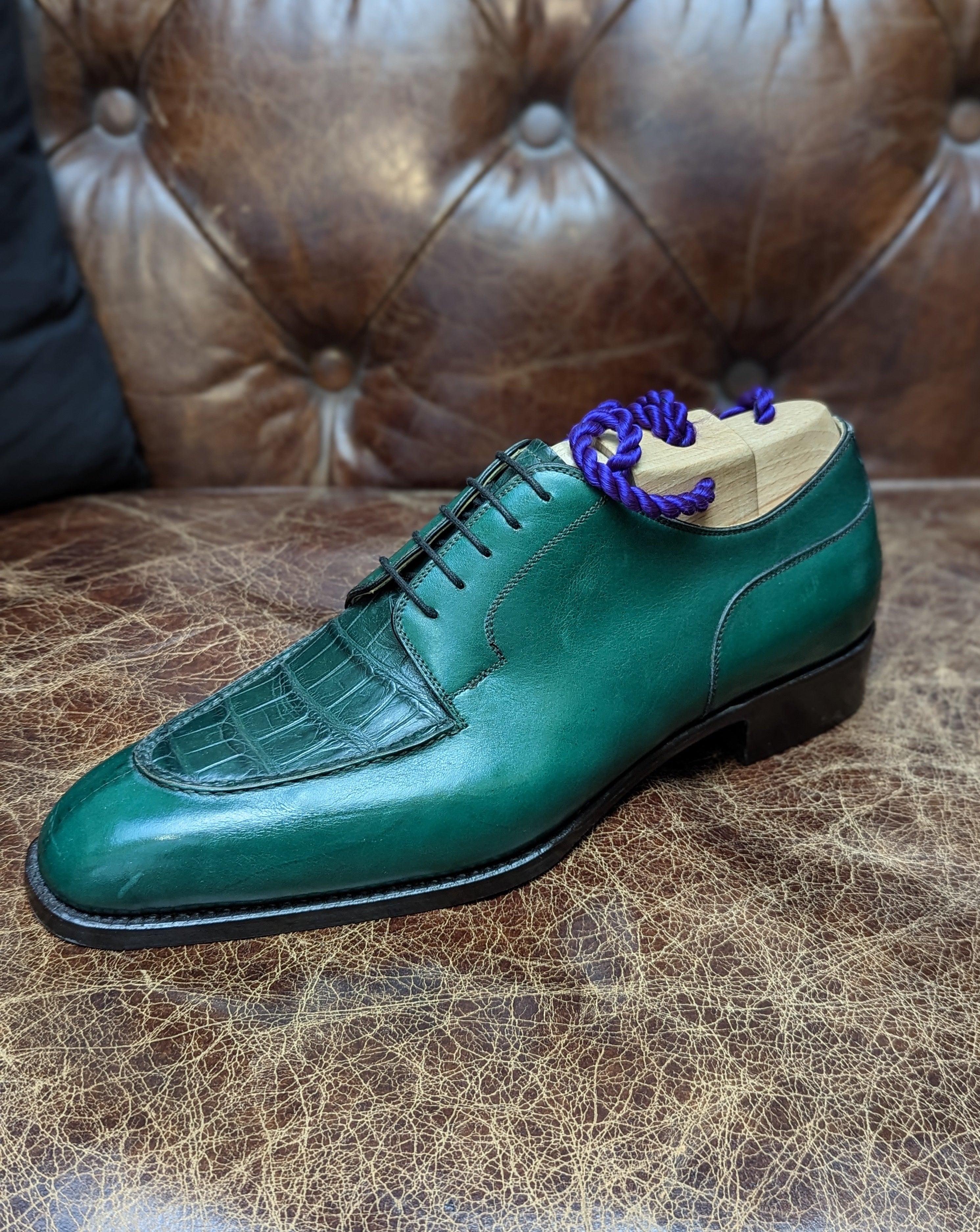 Ascot Kaan - Green Semi Croc, UK 10, U last - Ascot Shoes