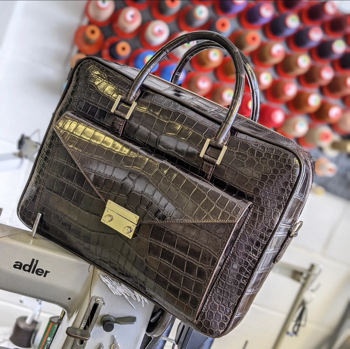 Bespoke Briefcase - Dark Chocolate Millennium Finish Crocodile - Ascot Shoes