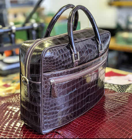 Bespoke Briefcase - Dark Chocolate Millennium Finish Crocodile