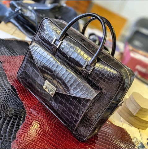 Bespoke Briefcase - Dark Chocolate Millennium Finish Crocodile