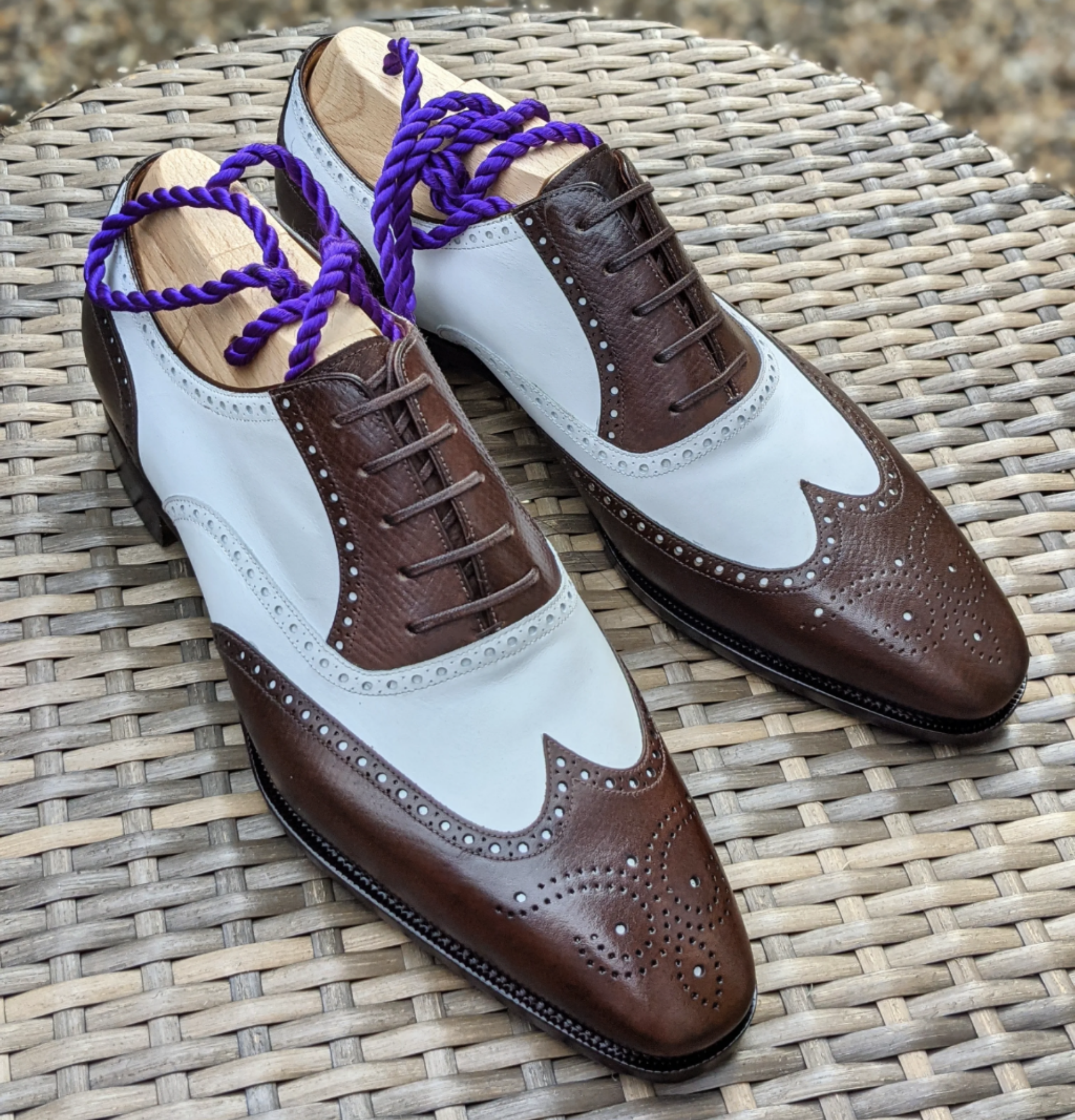 Ascot Gatsby - Brown Hatch Grain & White Calf - Ascot Shoes