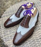 Ascot Gatsby - Brown Hatch Grain & White Calf - Ascot Shoes