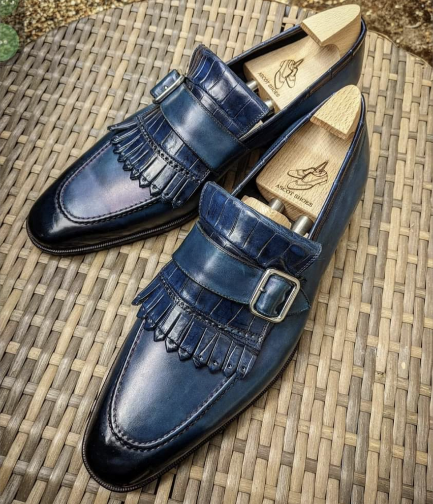 Mohammed Invoice. Blue Calf & Crocodile Loafers - Ascot Shoes