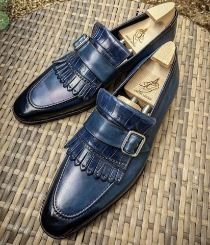 Mohammed Invoice. Blue Calf & Crocodile Loafers