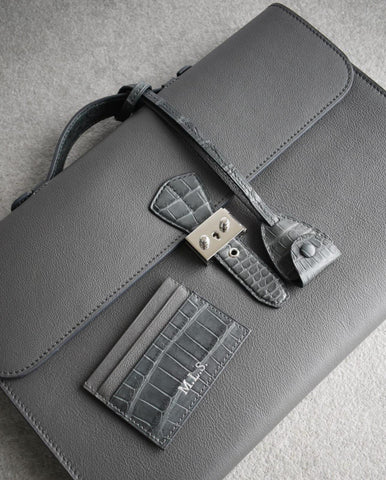 Briefcase - Grey Togo Leather & Alligator