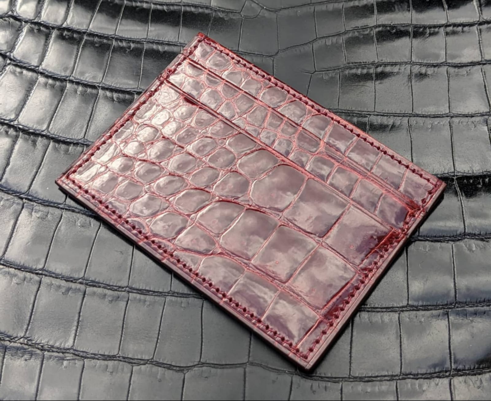 Credit Card Slip - Burgundy Alligator - Ascot Shoes