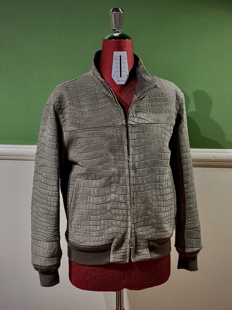 Bespoke Crocodile Bomber Jacket - Silver Grey Nubuck - Ascot Shoes