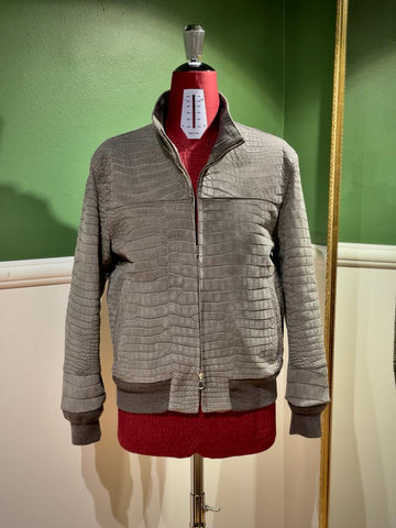 Bespoke Crocodile Bomber Jacket - Silver Grey Nubuck