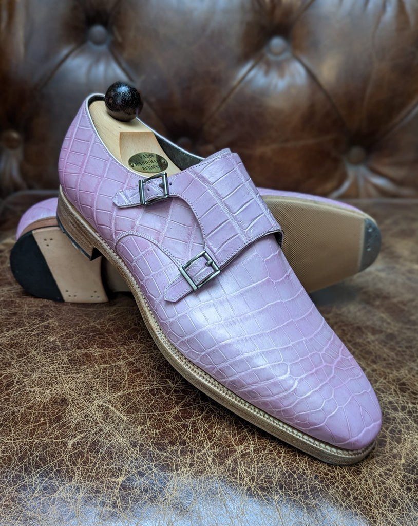 Ascot Double Monk - Pink Croc, UK 8.5 - Ascot Shoes